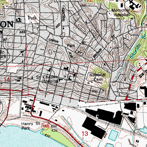 Topographic Map of Cherry Street Baptist Church, IL