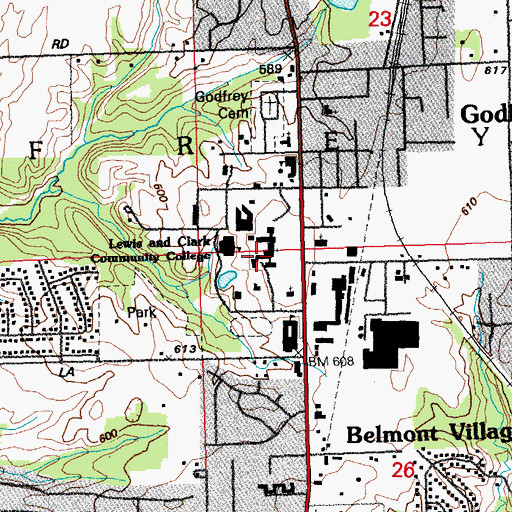 Topographic Map of Baldwin Hall, IL