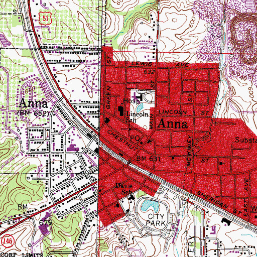 Topographic Map of United Methodist Church of Anna, IL
