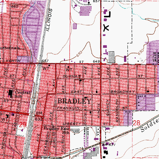 Topographic Map of Bradley First Church of the Nazarene, IL