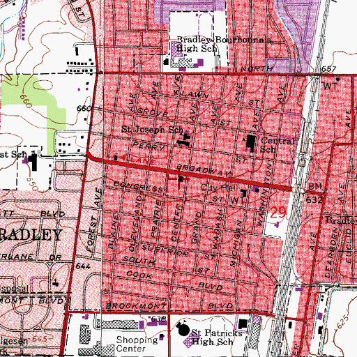Topographic Map of Bradley United Methodist Church, IL