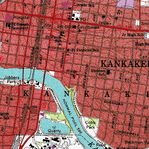 Topographic Map of Temple Bnai Israel, IL