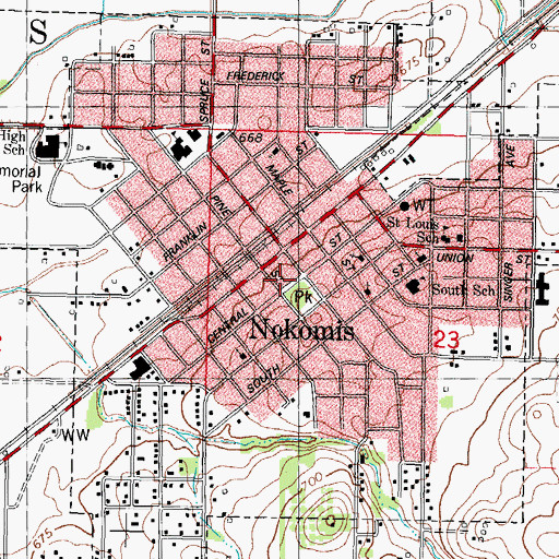 Topographic Map of Nokomis Post Office, IL