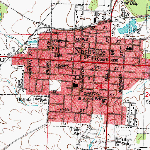 Topographic Map of First Baptist Church, IL