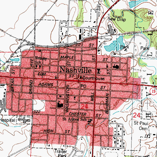 Topographic Map of Washington County Jail, IL