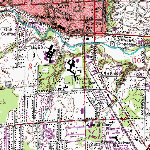 Topographic Map of Lourdes Hall, OH