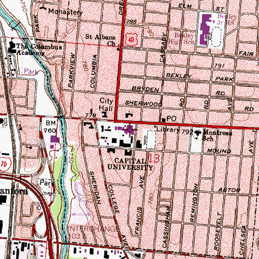 Topographic Map of Battelle Hall, OH