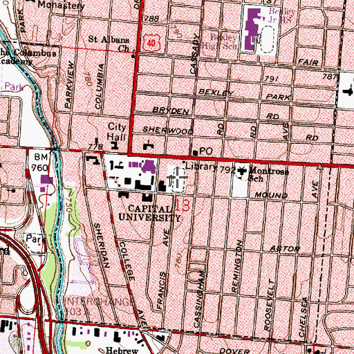 Topographic Map of Bernlohr Stadium, OH