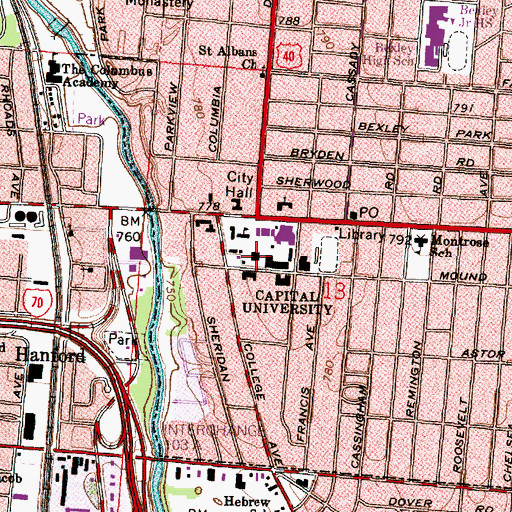 Topographic Map of Bexley Hall, OH