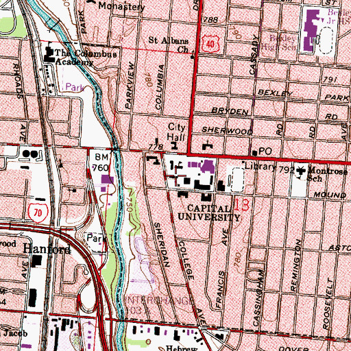 Topographic Map of Leonard Hall, OH