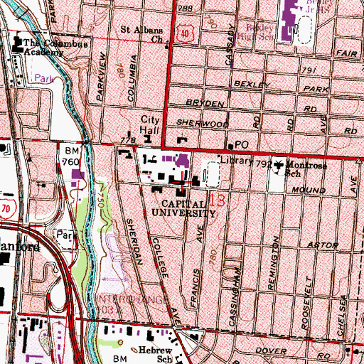 Topographic Map of Saylor Hall, OH