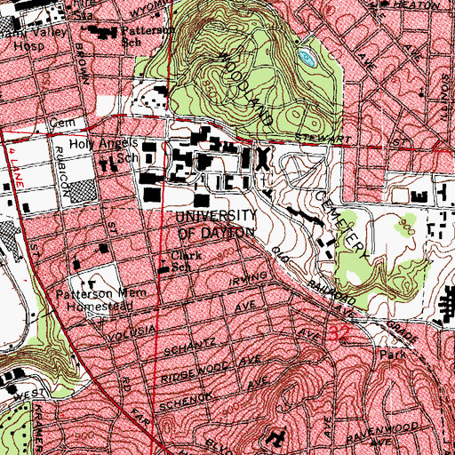 Topographic Map of Benisek Hall, OH