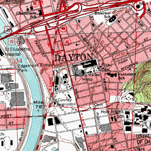 Topographic Map of Miami Valley Hospital, OH