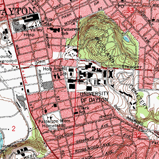 Topographic Map of Saint Joseph Hall, OH