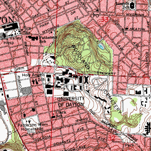 Topographic Map of Wohlleben Hall, OH