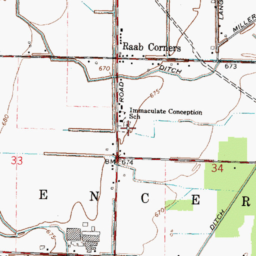 Topographic Map of Immaculate Conception Catholic Cemetery, OH