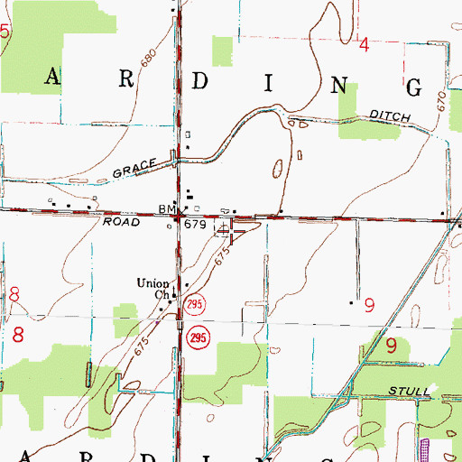 Topographic Map of Sharples Cemetery, OH