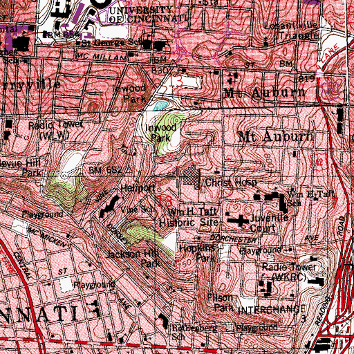 Topographic Map of Christ Hospital School of Nursing, OH