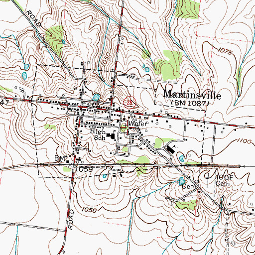 Topographic Map of Martinsville Cemetery, OH
