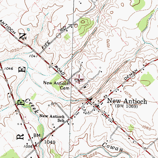 Topographic Map of New Antioch Cemetery, OH