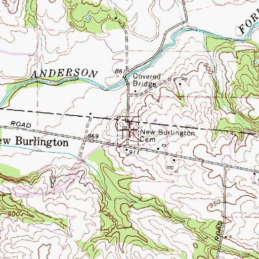 Topographic Map of New Burlington Cemetery, OH