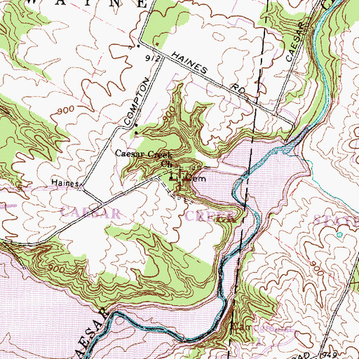 Topographic Map of Caesars Creek Cemetery, OH