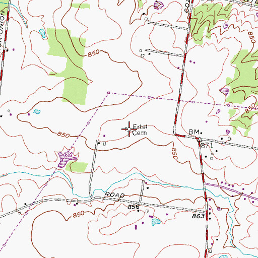 Topographic Map of Ertel Cemetery, OH