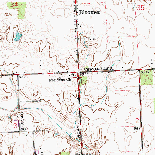 Topographic Map of Bloomer Cemetery, OH