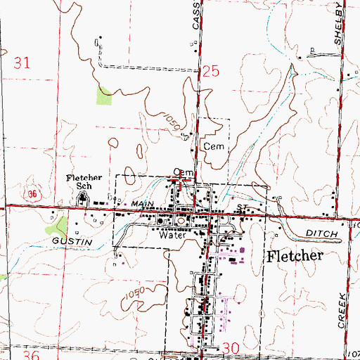 Topographic Map of Fletcher Presbyterian Churchyard Cemetery, OH