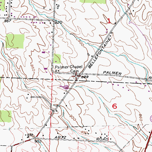 Topographic Map of Palmer Chapel Cemetery, OH