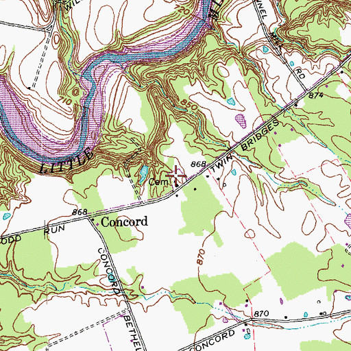 Topographic Map of Concord Cemetery, OH