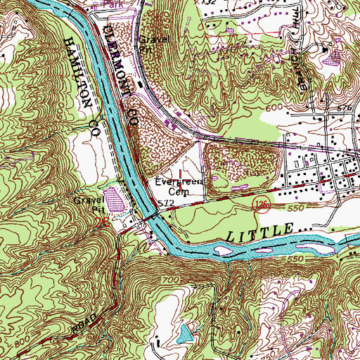 Topographic Map of Evergreen Cemetery, OH