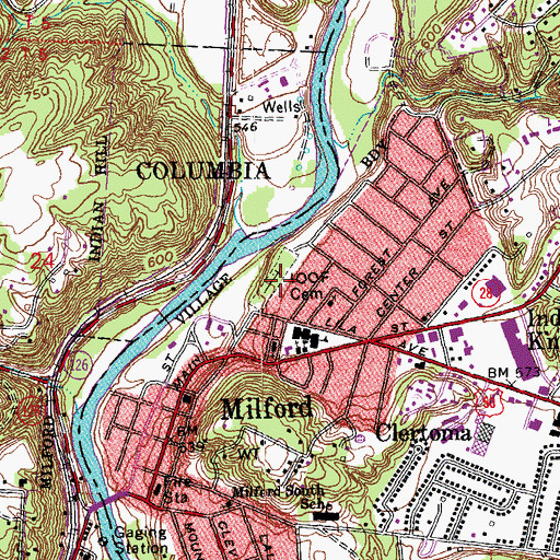 Topographic Map of Milford Independent Order of Oddfellows Cemetery, OH
