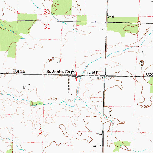 Topographic Map of Baseline Cemetery, OH