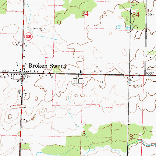Topographic Map of Brokensword Cemetery, OH