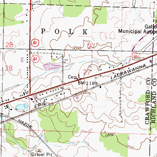 Topographic Map of Line Cemetery, OH