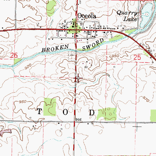 Topographic Map of Oceola Number 2 Cemetery, OH
