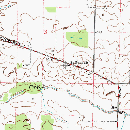 Topographic Map of Saint Paul Lutheran Cemetery, OH