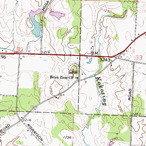 Topographic Map of Bryn Zion Cemetery, OH