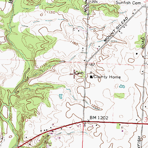 Topographic Map of County Home Cemetery, OH