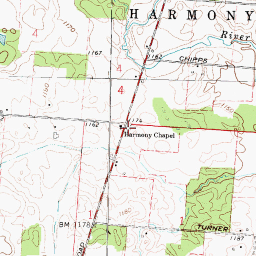 Topographic Map of Harmony Chapel Cemetery, OH