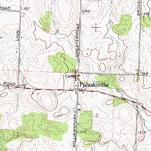 Topographic Map of Pulaskiville Cemetery, OH