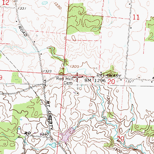 Topographic Map of Red Hill Cemetery, OH