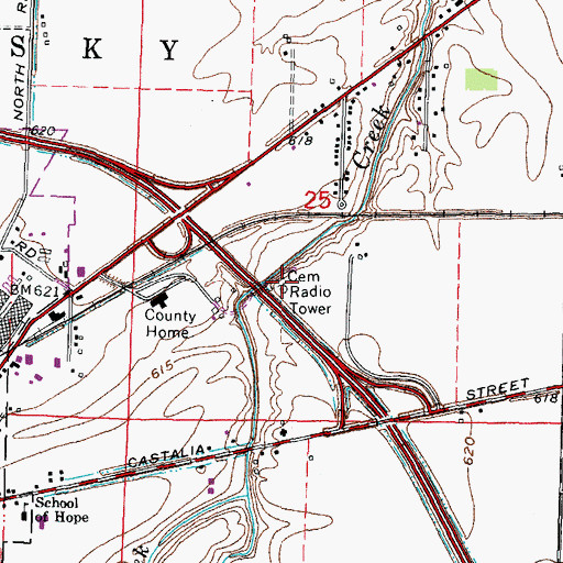 Topographic Map of County Home Cemetery, OH