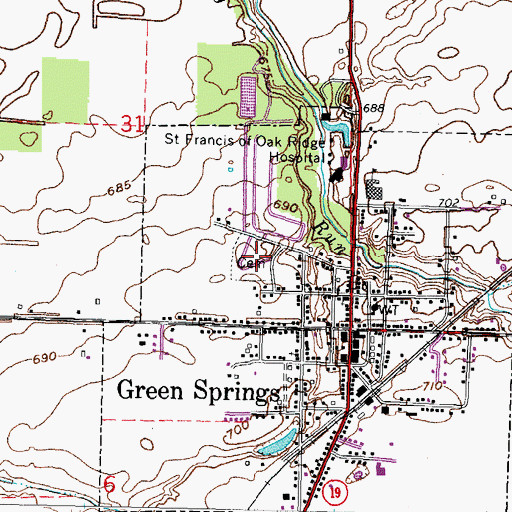 Topographic Map of Green Springs Cemetery, OH