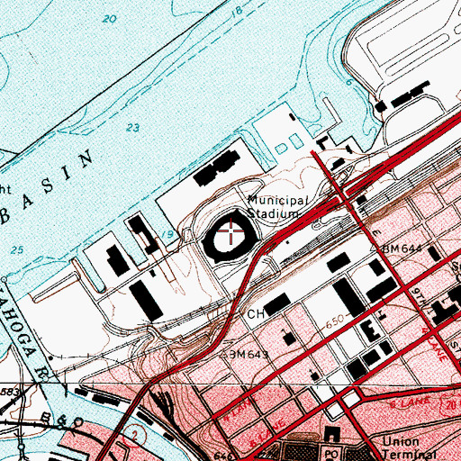Topographic Map of Cleveland Browns Stadium, OH