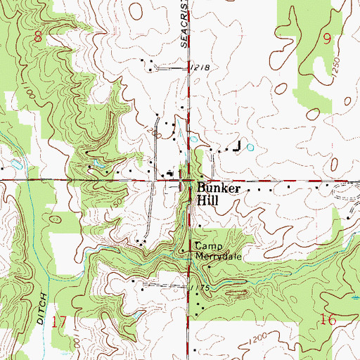 Topographic Map of Bunker Hill Cemetery, OH