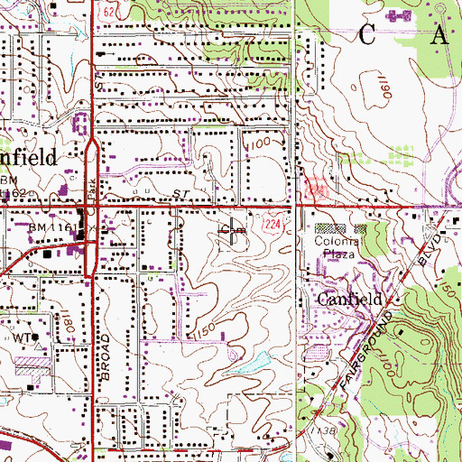 Topographic Map of Canfield Cemetery, OH