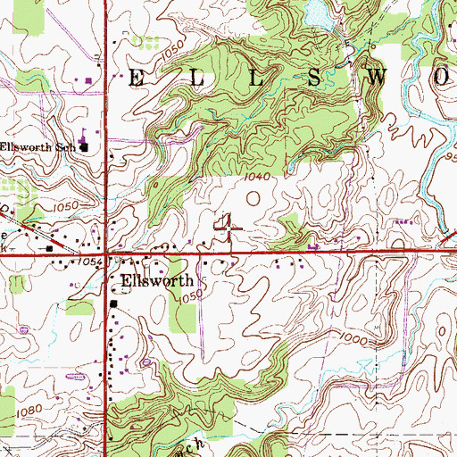 Topographic Map of Ellsworth Cemetery, OH