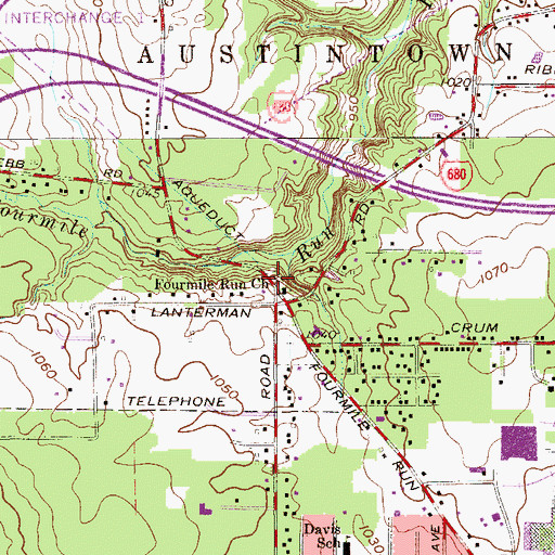 Topographic Map of Four Mile Run Cemetery, OH